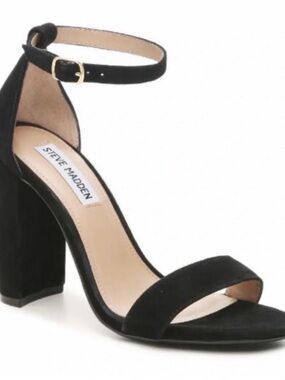 Steve Madden Black Suede Open-Toe Ankle Strap Block Heels